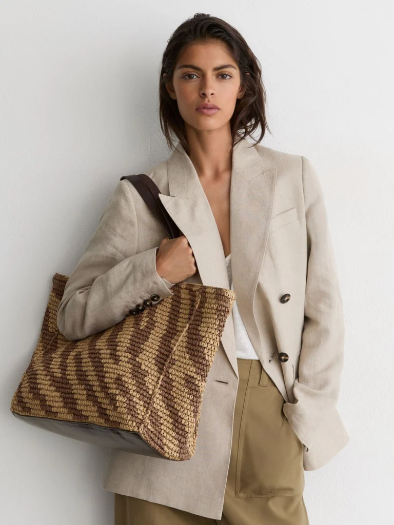 Reiss Natural & Tan Raffia-effect Tote Bag,