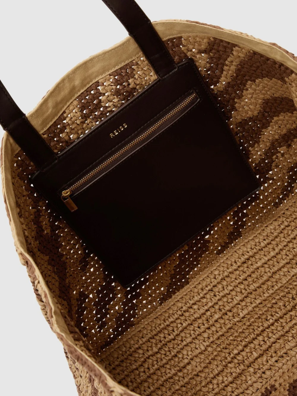Reiss Natural & Tan Raffia-effect Tote Bag,, view 4