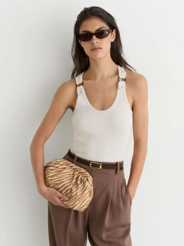 Reiss Natural & Tan Raffia-effect Zebra Pouch Clutch Bag,