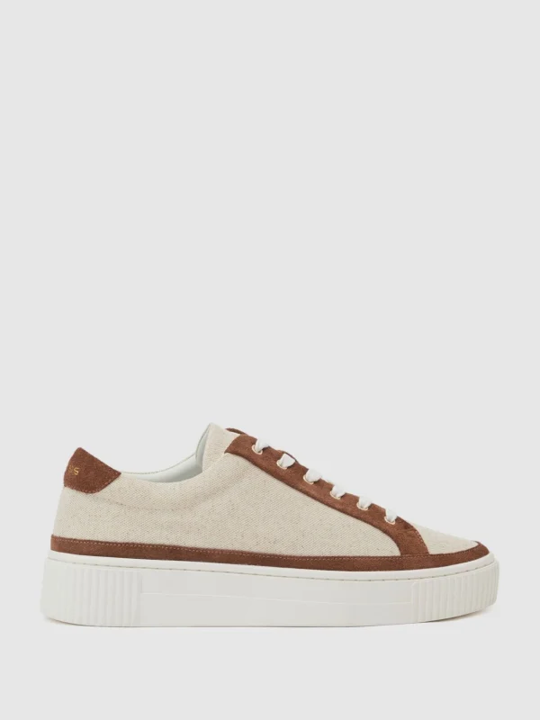 Reiss Natural & Tan Suede Low-top Platform Trainers