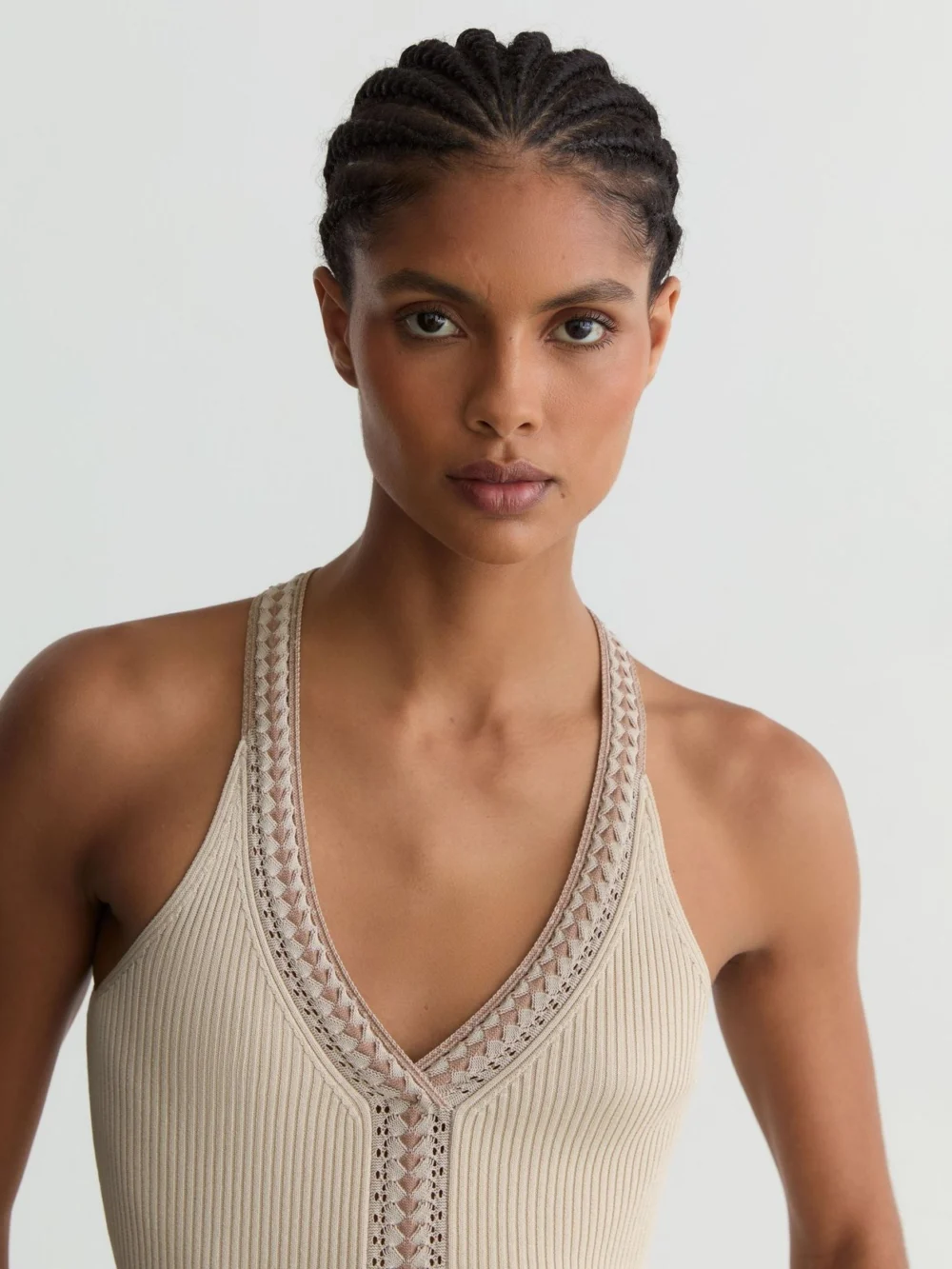 Reiss Natural Contrast-trim Rib-knit Vest