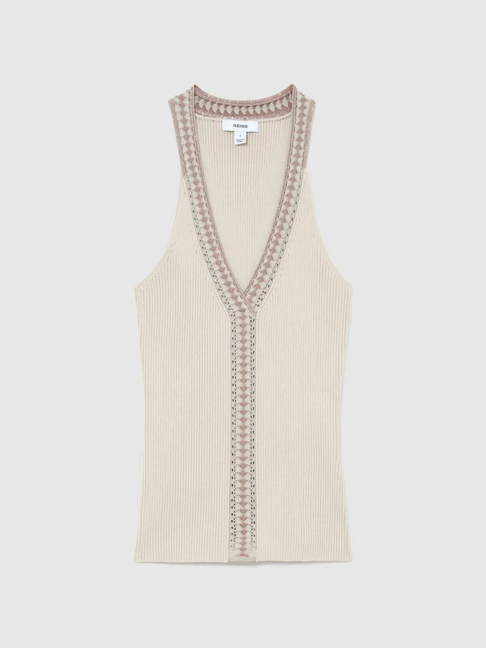 Reiss Natural Contrast-trim Rib-knit Vest, view 2