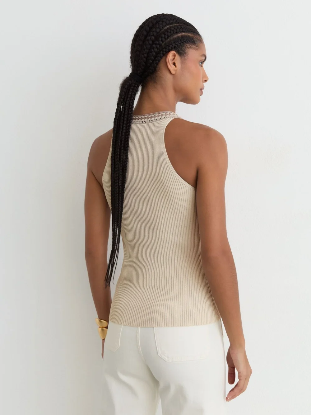 Reiss Natural Contrast-trim Rib-knit Vest, view 4