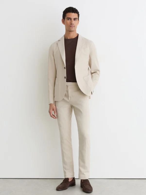 Reiss Natural Garment-dyed Piqué Suit Trousers Tailored-fit