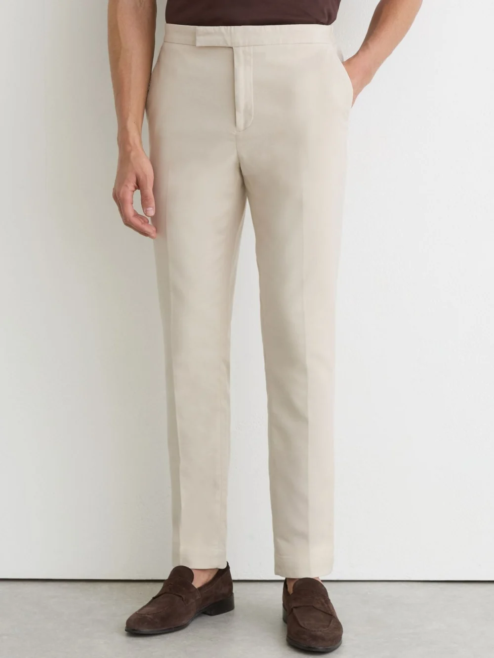 Reiss Natural Garment-dyed Piqué Suit Trousers Tailored-fit, view 3