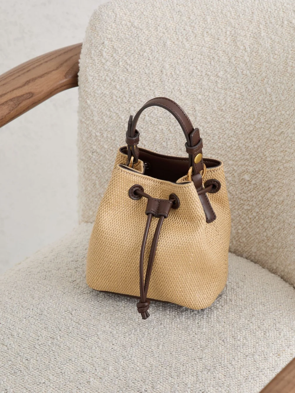Reiss Natural Girls Raffia-effect Bucket Bag,, view 2
