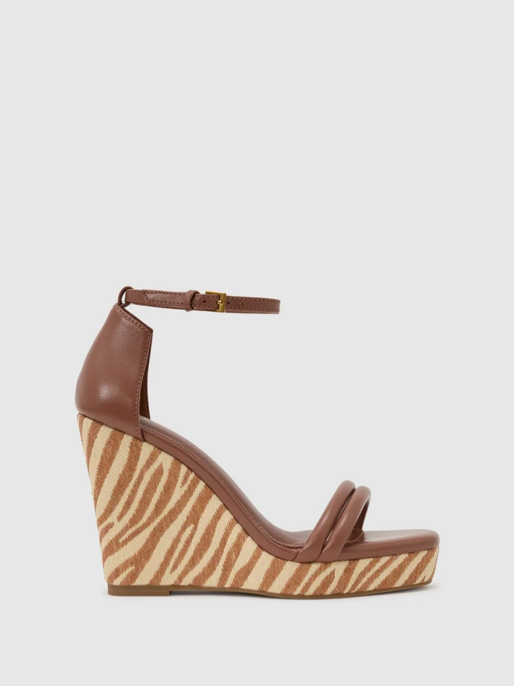 Reiss Natural Leather Zebra-wedge Sandals, view 2