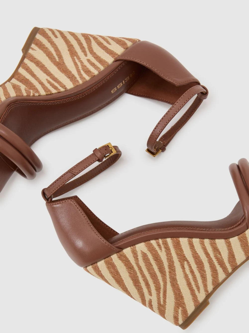 Reiss Natural Leather Zebra-wedge Sandals, view 3