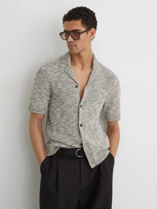 Reiss Natural Marled Cuban-collar Knitted Shirt
