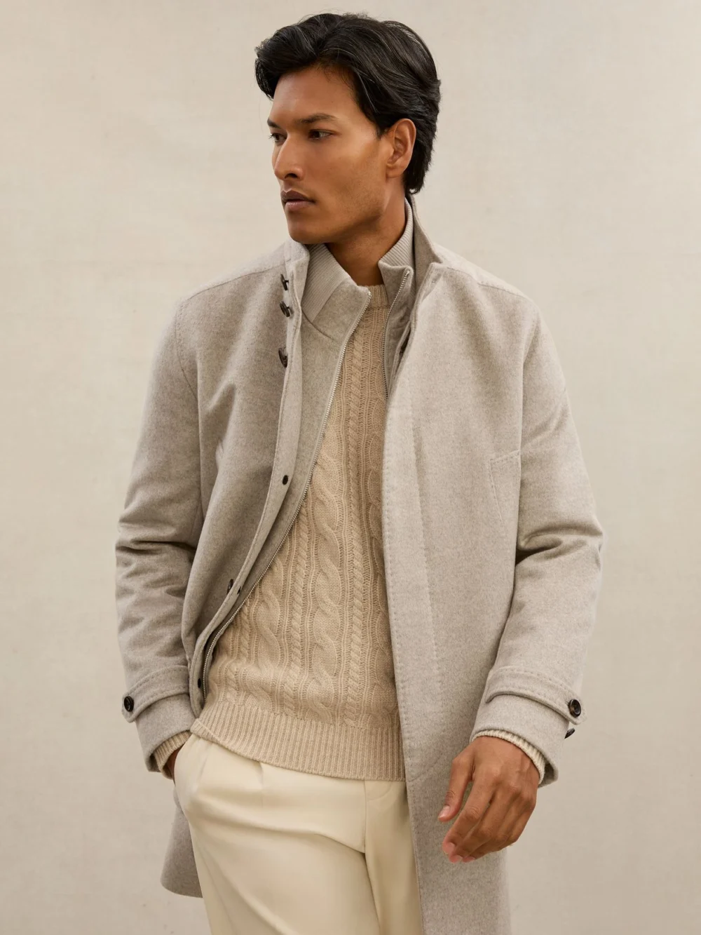 Reiss Natural Player Cashmere Hybrid Overcoat with Removable Gilet