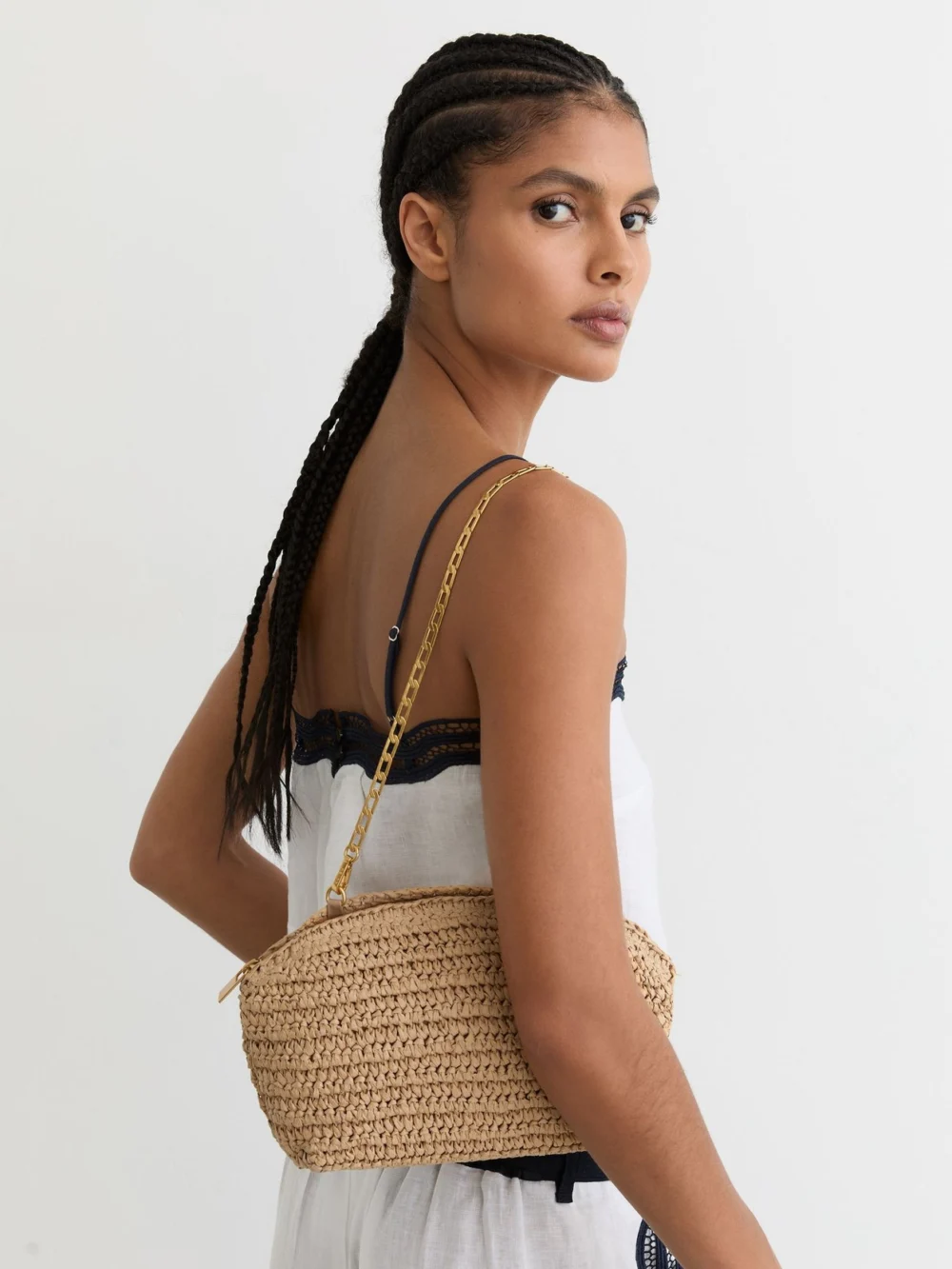 Reiss Natural Raffia-effect Clutch Bag,