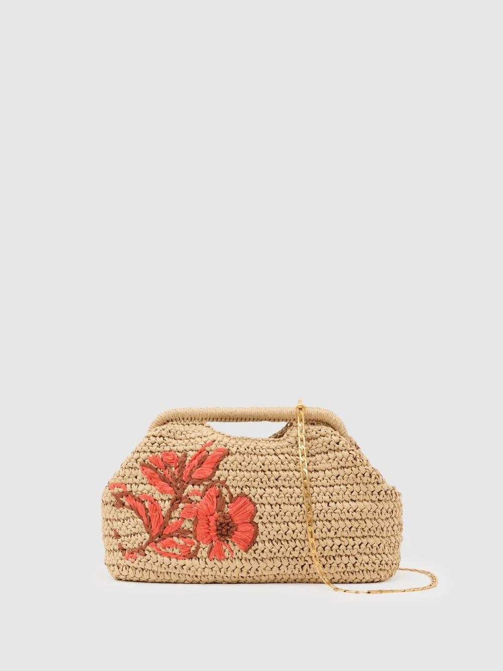 Reiss Natural Raffia-effect Embroidered Clutch Bag,, view 2