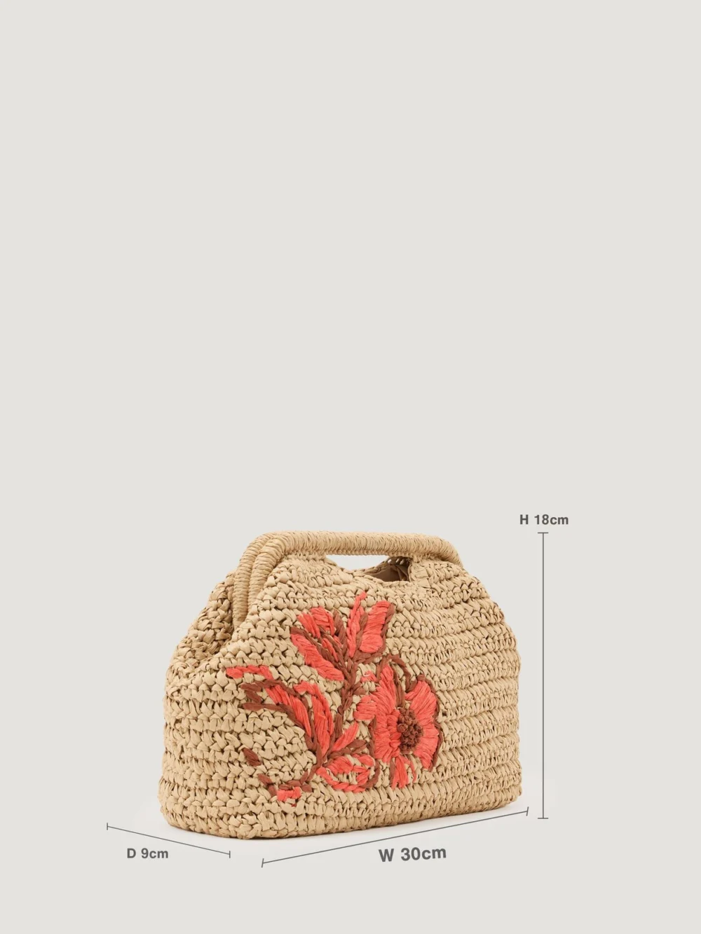 Reiss Natural Raffia-effect Embroidered Clutch Bag,, view 3