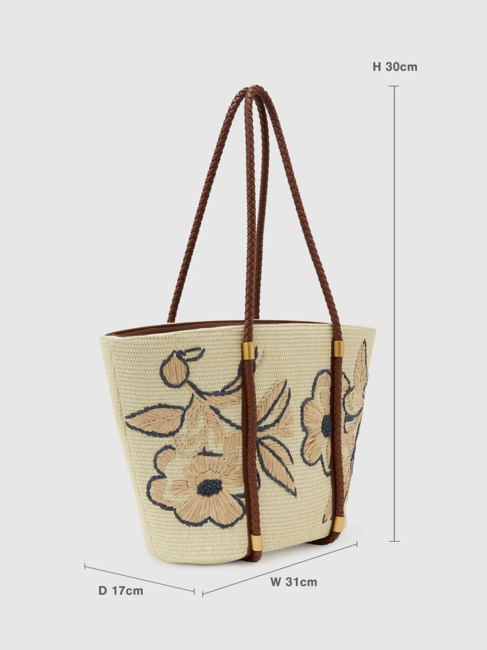 Reiss Natural Raffia-effect Embroidered Tote Bag,, view 3