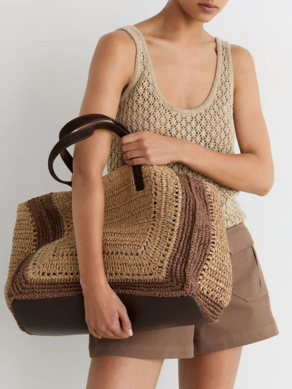 Reiss Natural Raffia-effect Two-tone Tote Bag,