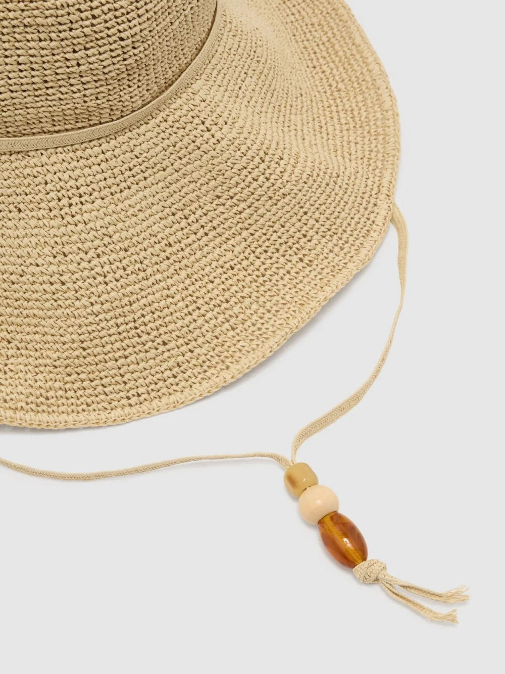 Reiss Natural Straw-effect Beaded-strap Hat, view 3