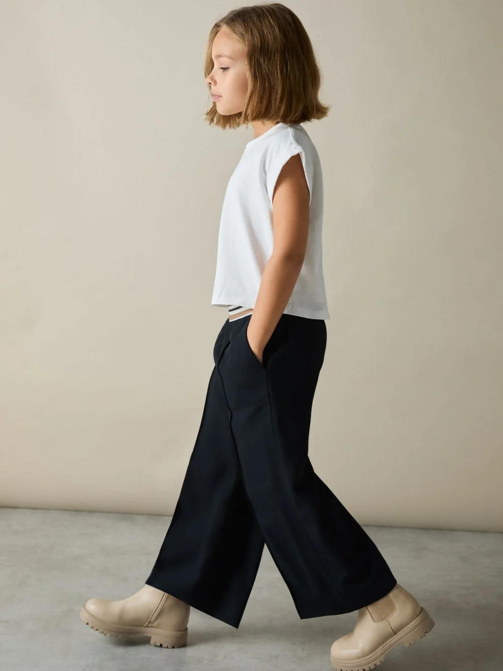 Reiss Navy 13-14 yrs Stripe-waistband Wide-leg Trousers, view 2