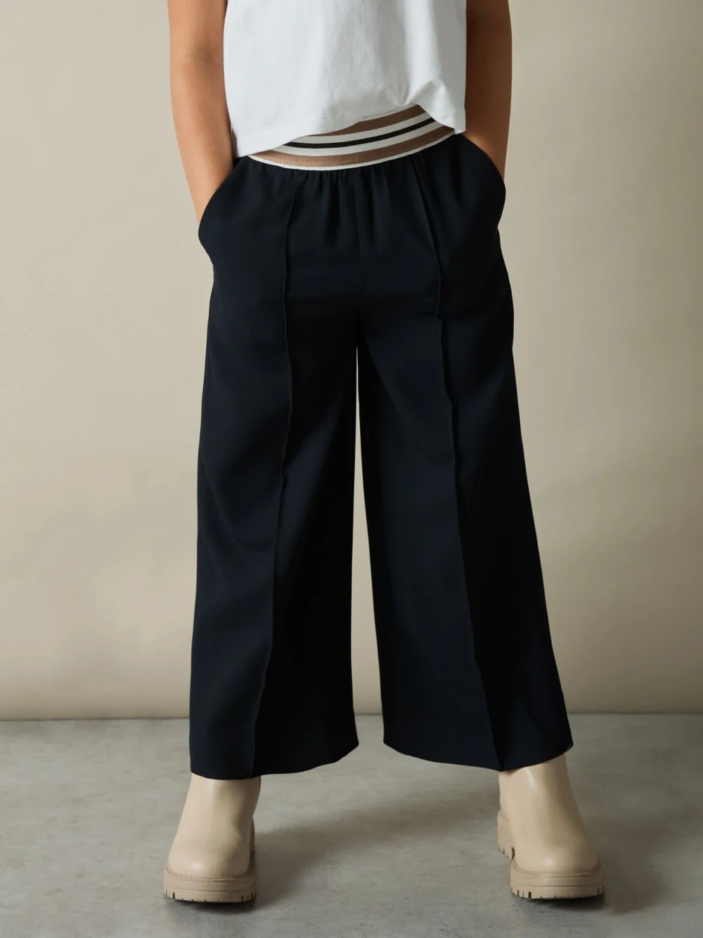 Reiss Navy 13-14 yrs Stripe-waistband Wide-leg Trousers, view 3