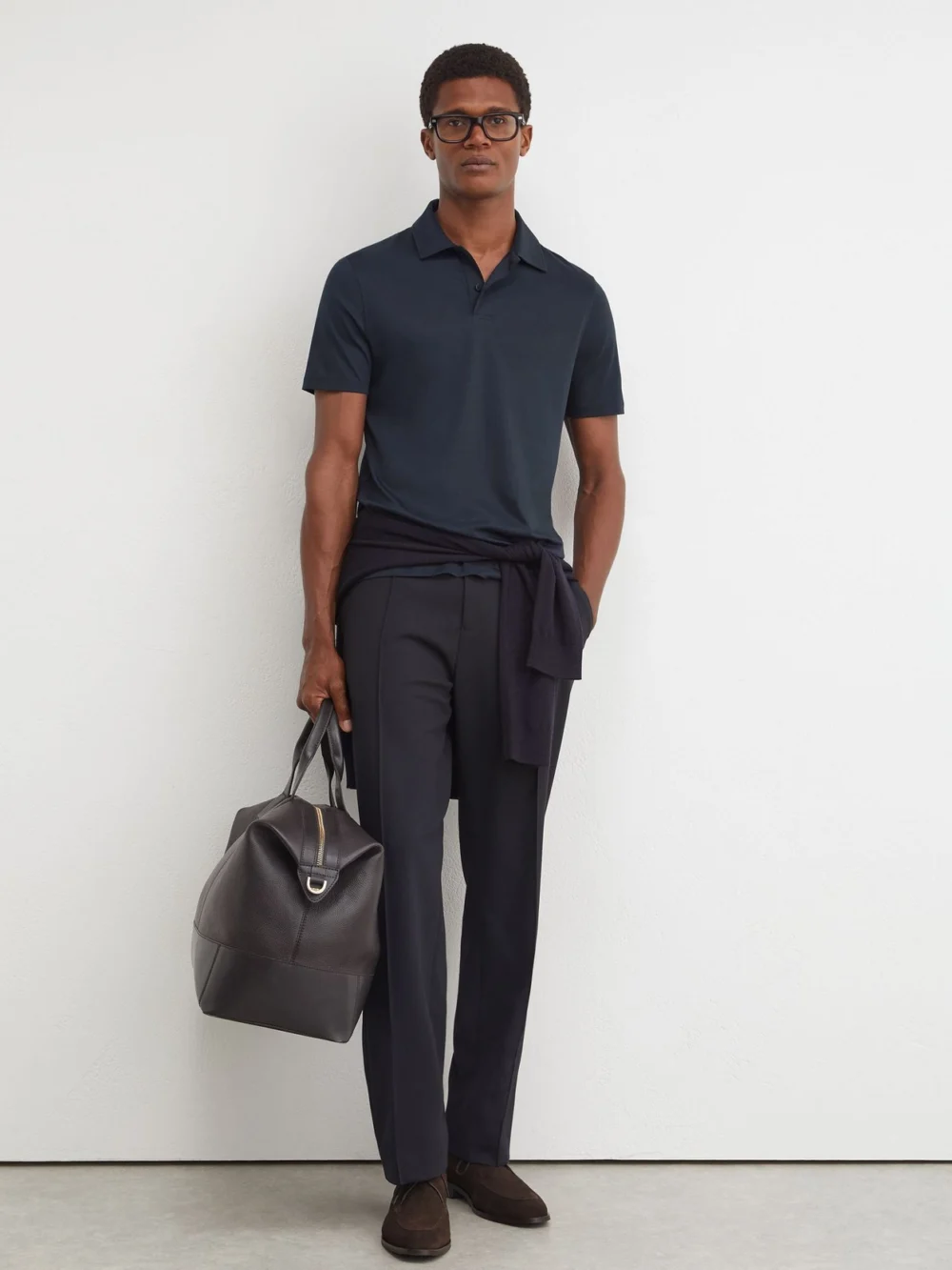 Reiss Navy Air-water Cotton Polo Shirt, view 3