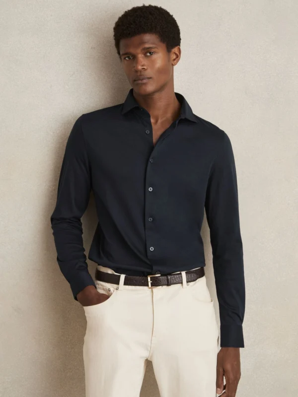 Reiss Navy Air-water Cotton Slim-fit Shirt