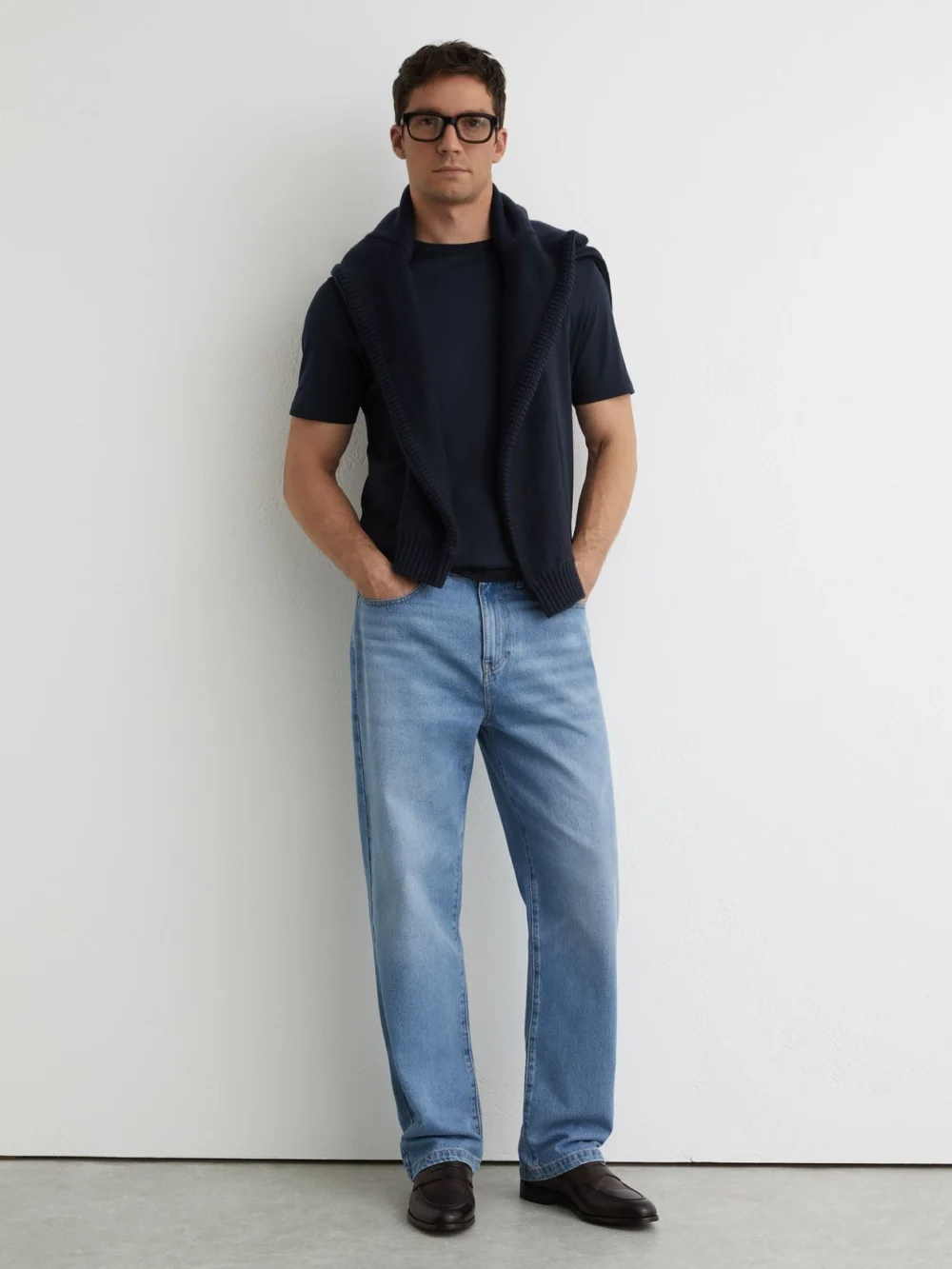 Reiss Navy Air-water Cotton Tailored-fit T-shirt, view 3