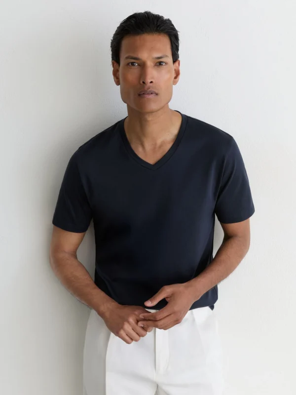 Reiss Navy Air-water-cotton V-neck Tailored-fit T-shirt