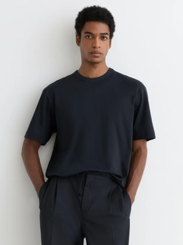 Reiss Navy Airwater-cotton Relaxed-fit T-shirt