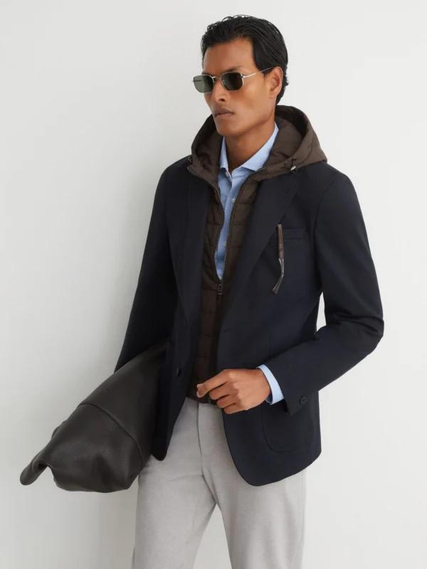 Reiss Navy & Brown Tailored Fit R-flex Gilet-insert Single-breasted Blazer