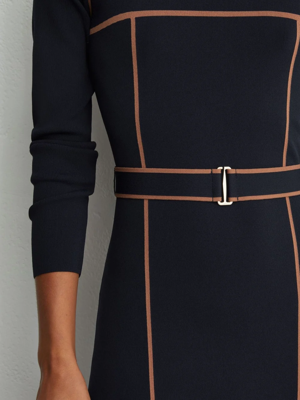 Reiss Navy & Camel Petite Colour-block Knitted Midi Dress, view 4