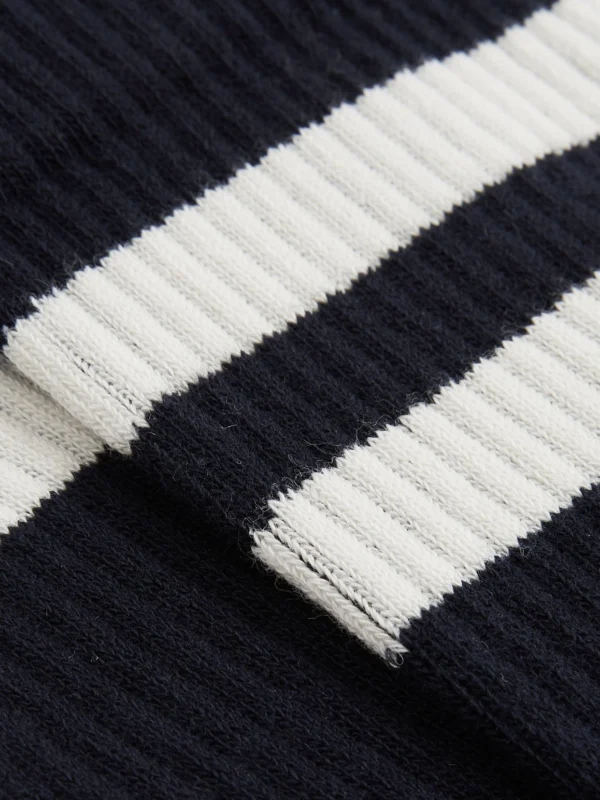 Reiss Navy & Ecru Cotton-blend Double-stripe Socks