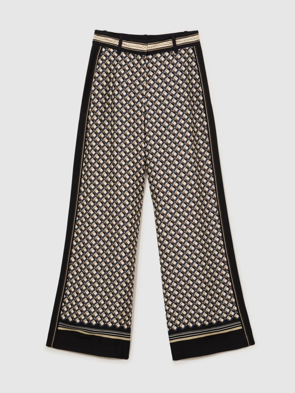 Reiss Navy & Gold Scarf-print Wide-leg Trousers, view 2