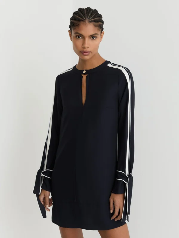 Reiss Navy & White Contrast Tipped Tie Cuff Shift Dress