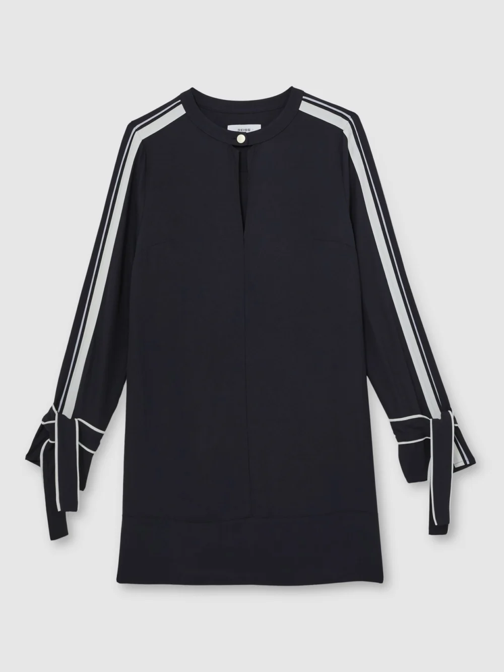 Reiss Navy & White Contrast Tipped Tie Cuff Shift Dress, view 2