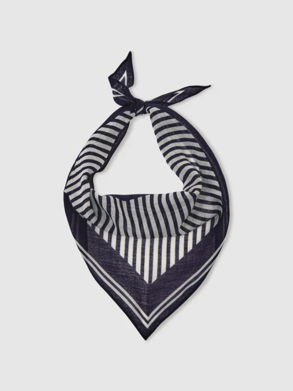 Reiss Navy & White Wool-silk Stripe Triangle Scarf,