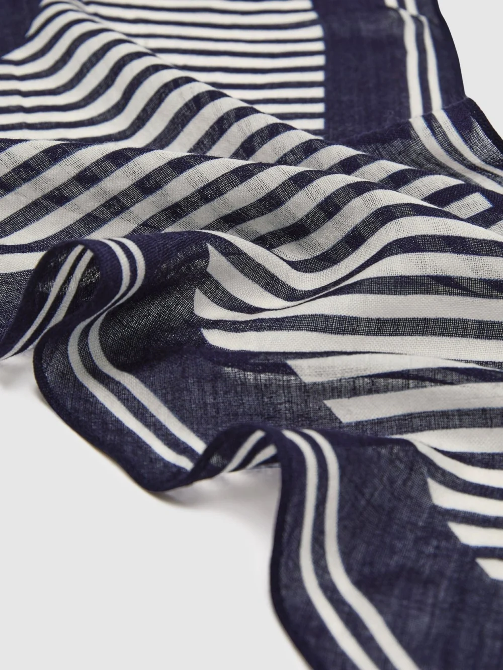 Reiss Navy & White Wool-silk Stripe Triangle Scarf,, view 4