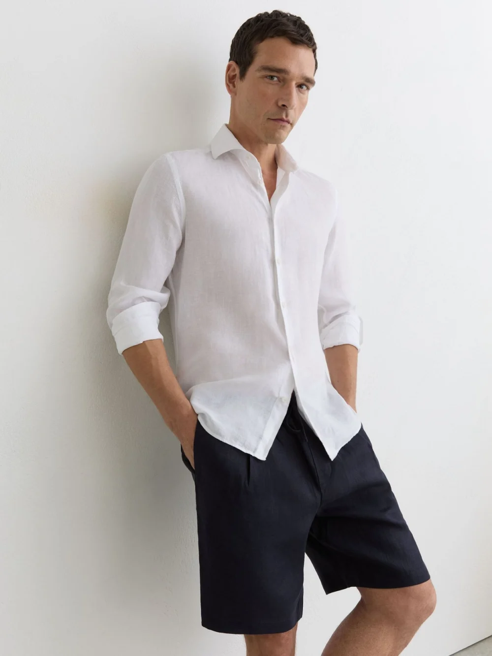 Reiss Navy Barges Linen Drawstrings