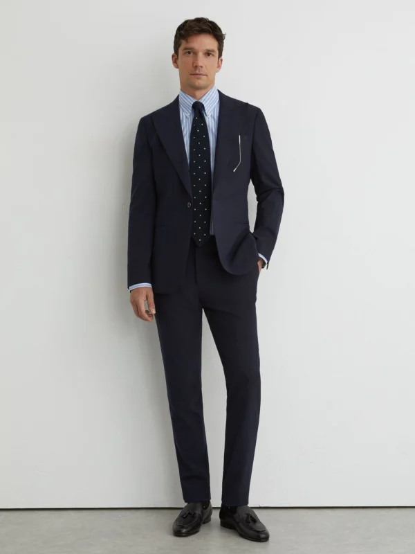 Reiss Navy Belmont Tailored Fit Single-breasted Textured Suit Blazer with Wool in 36