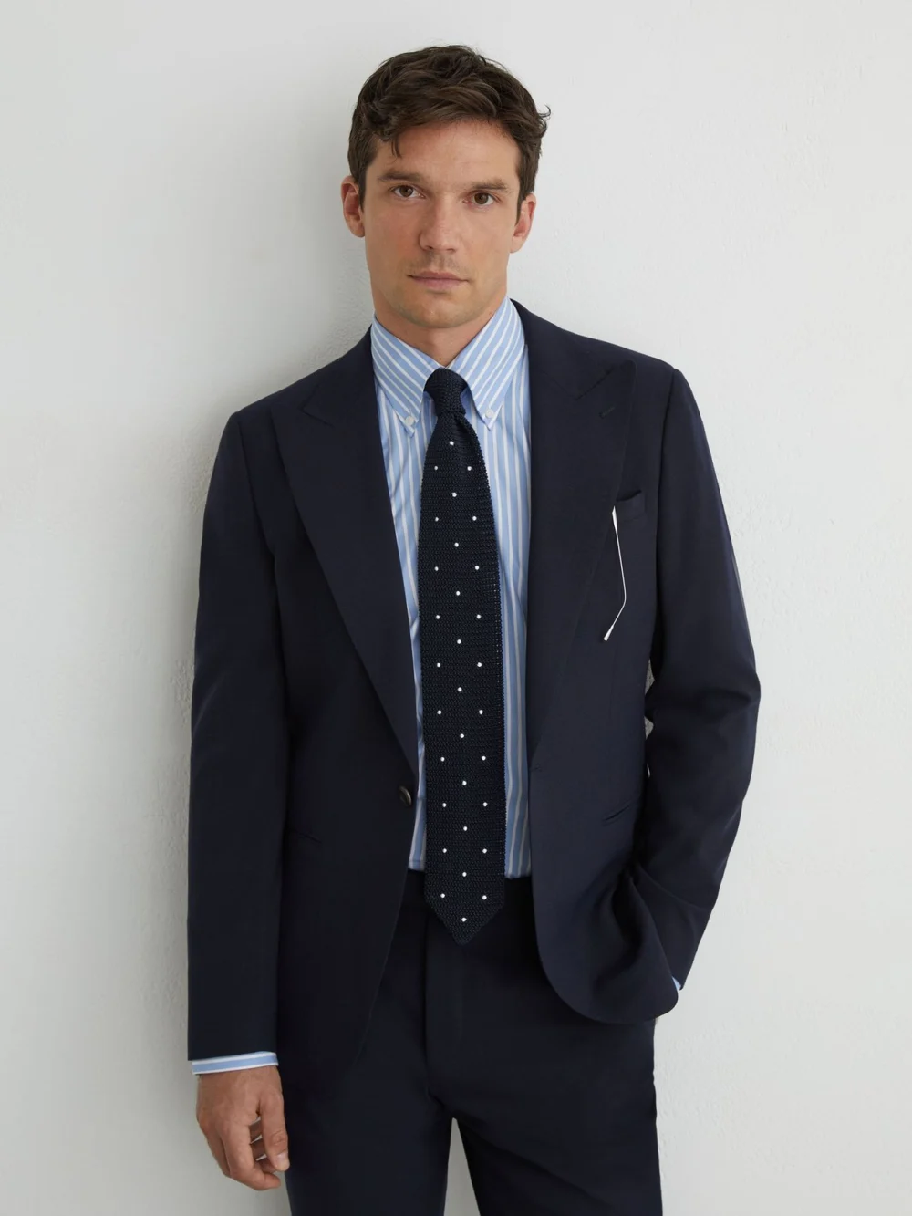 Reiss Navy Belmont Tailored Fit Single-breasted Textured Suit Blazer with Wool in 36, view 4