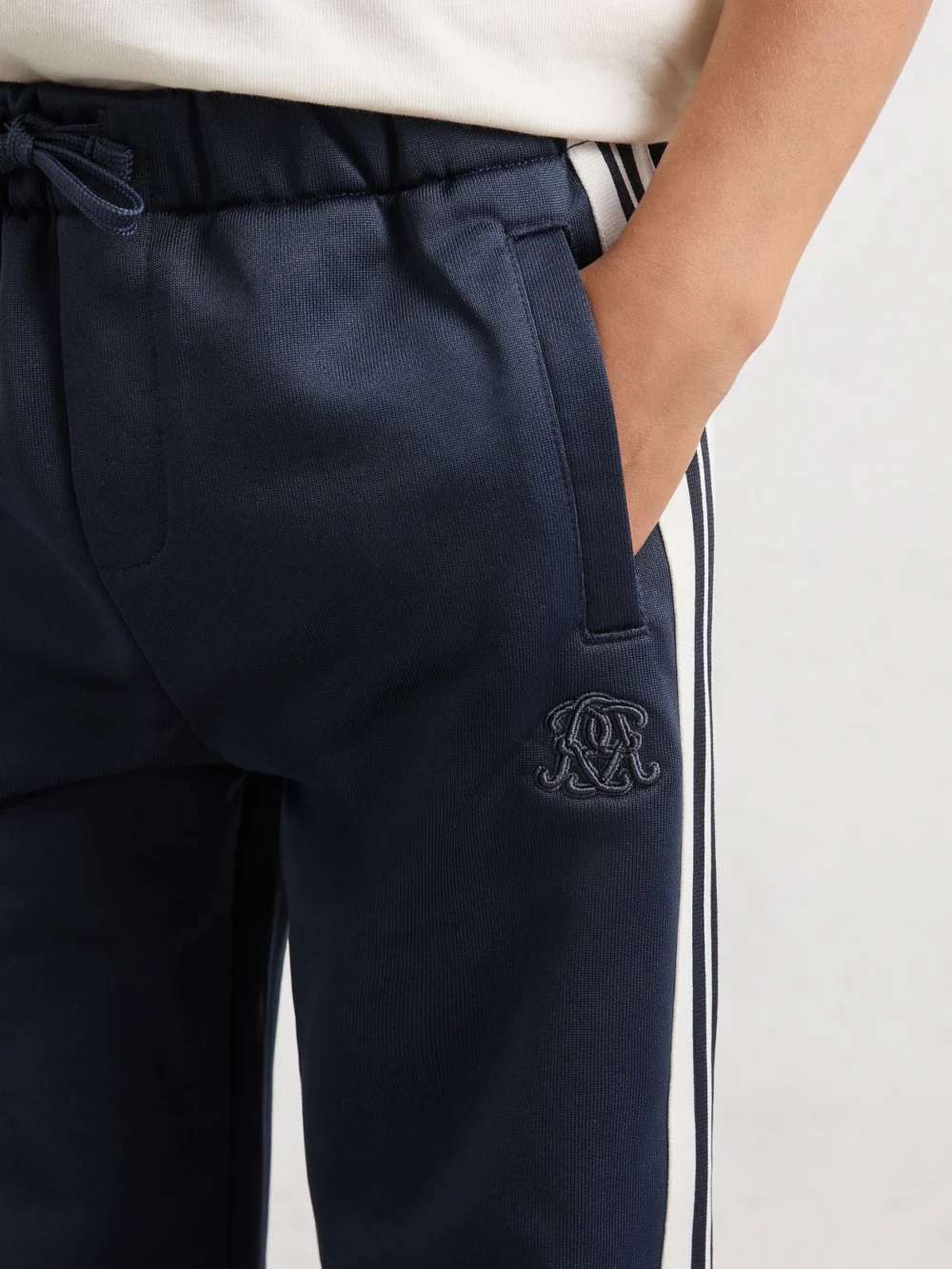 Reiss Navy Blue 9-13 yrs Monogram Side-stripe Joggers, view 4