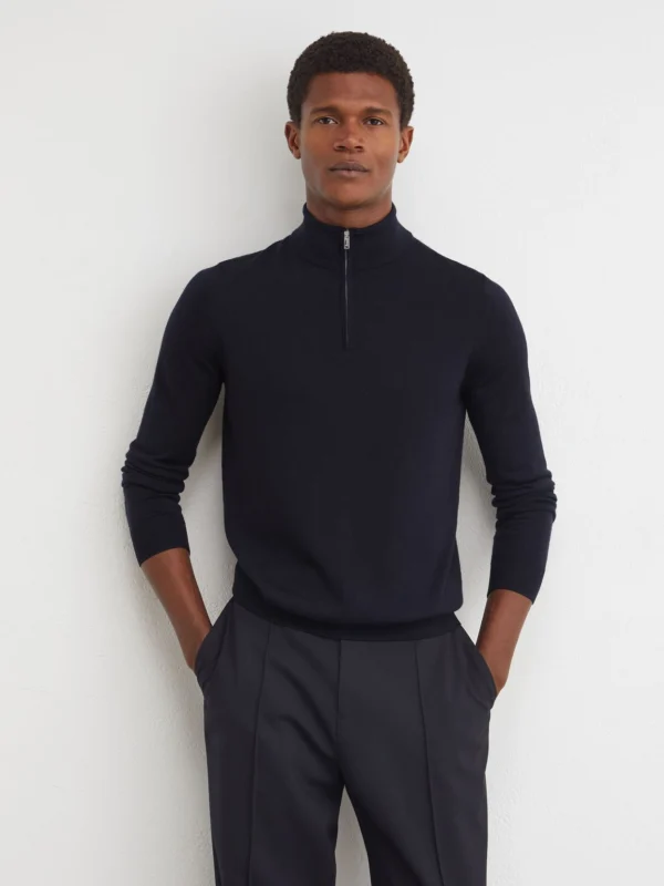 Reiss Navy Blue Wool Half Zip Jumper