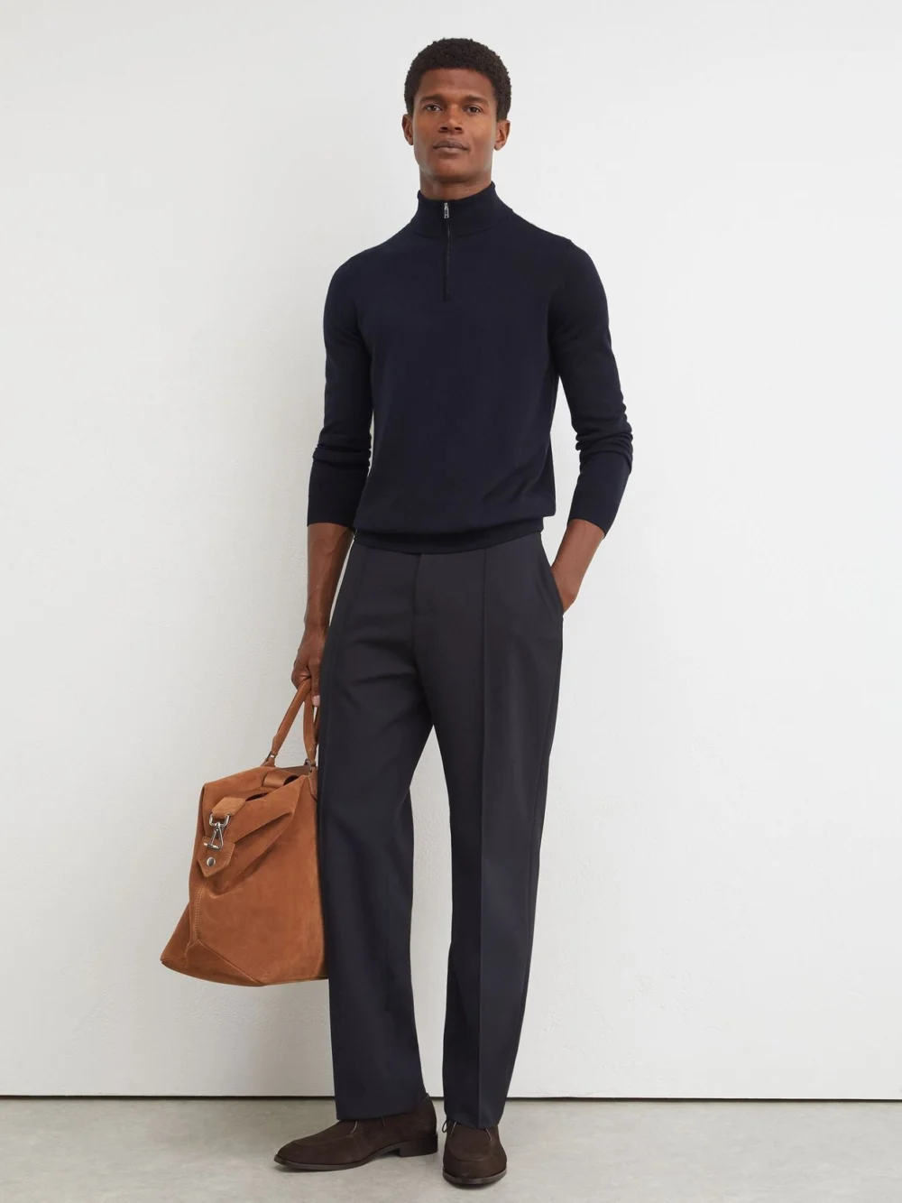 Reiss Navy Blue Wool Half Zip Jumper, view 3