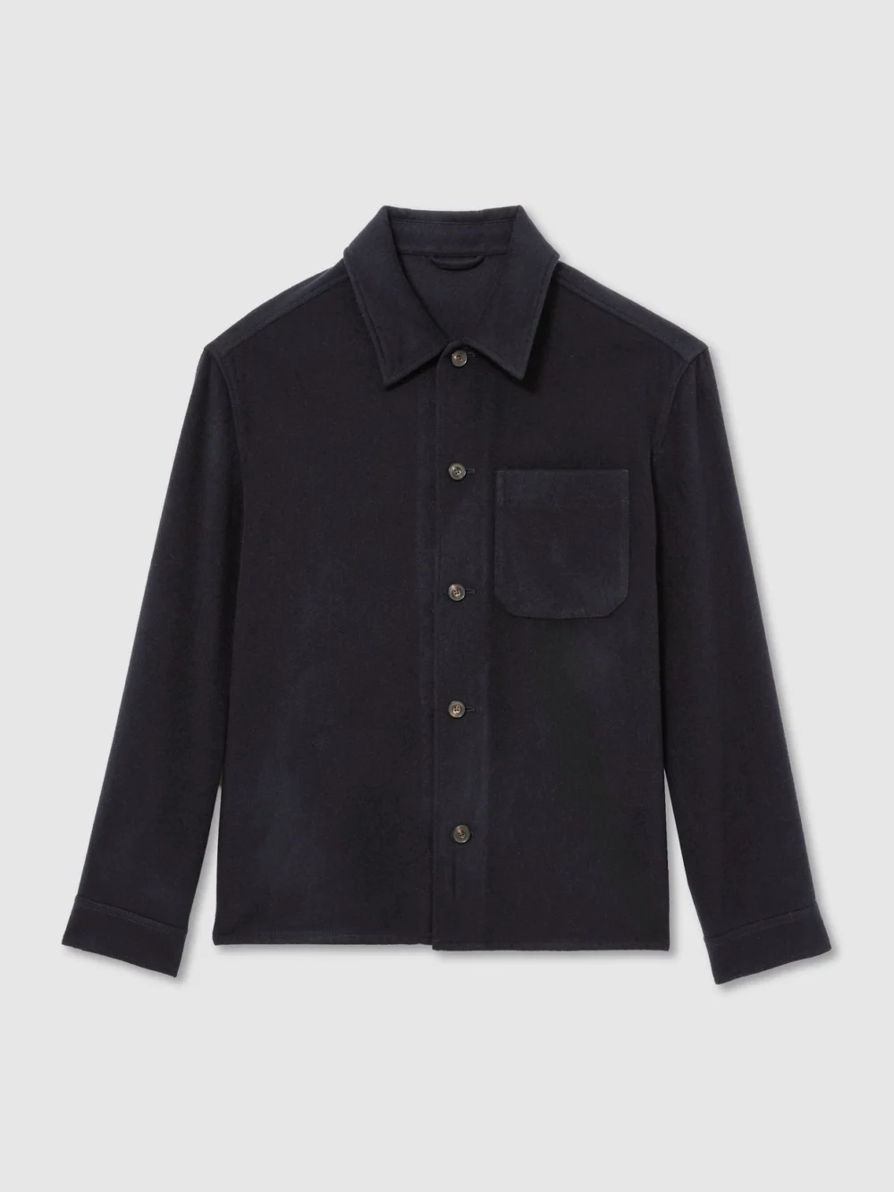 Reiss Navy Brushed Wool-blend Patch-pocket Overshirt, view 2