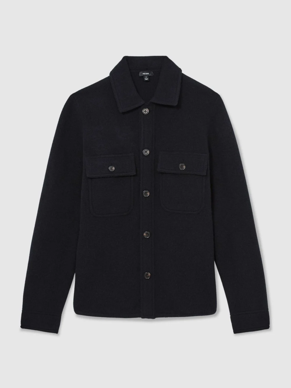 Reiss Navy Brushed Wool Button-through Relaxed Overshirt, view 2