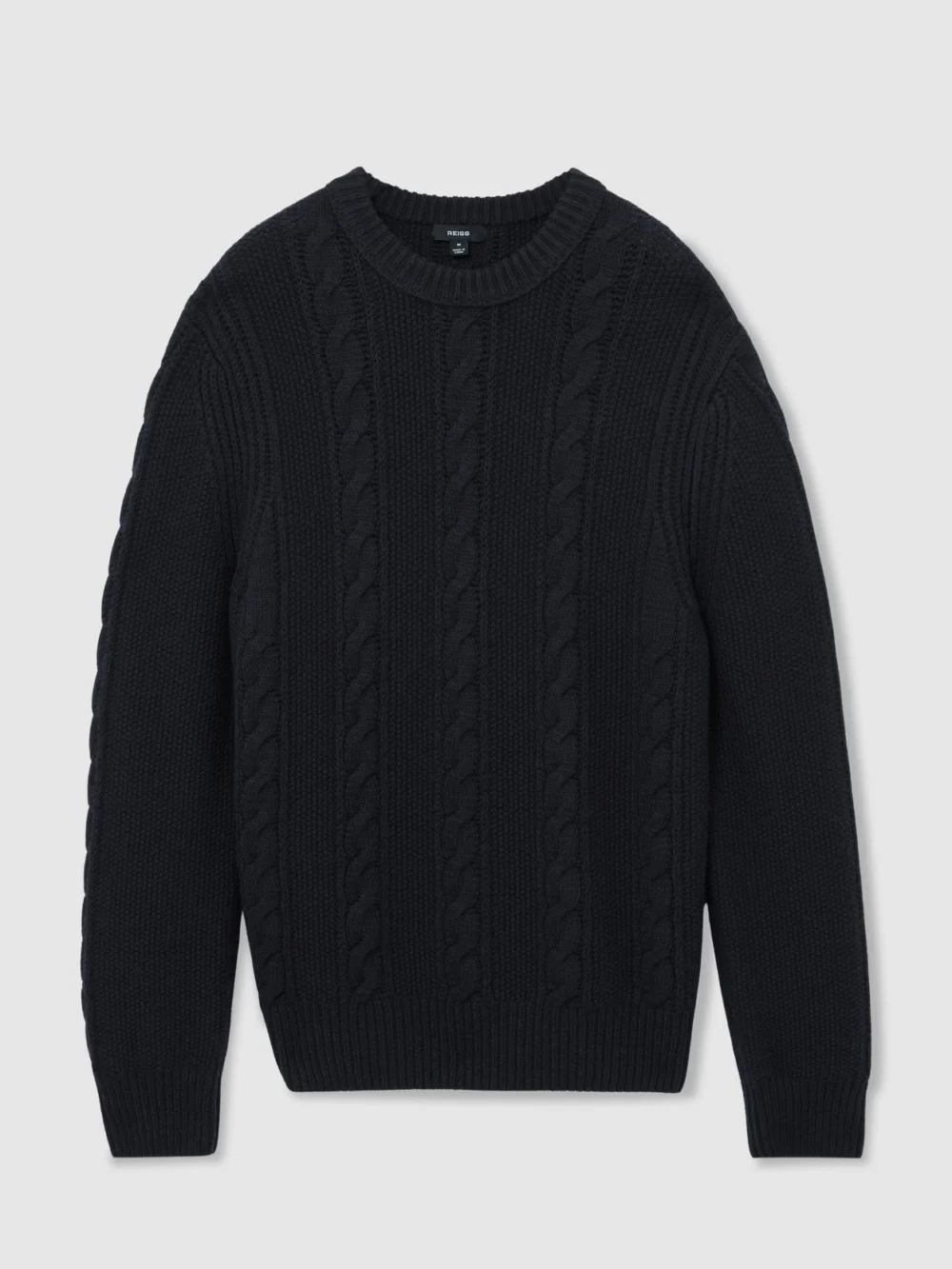 Reiss Navy Cable-knit Crew-neck Jumper with Wool, view 2