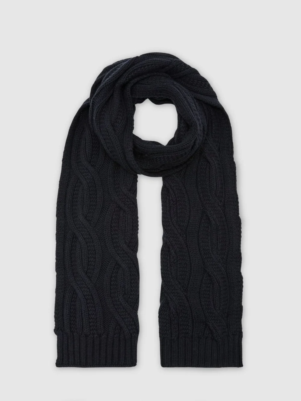 Reiss Navy Cable-knit Scarf with Wool,, view 2