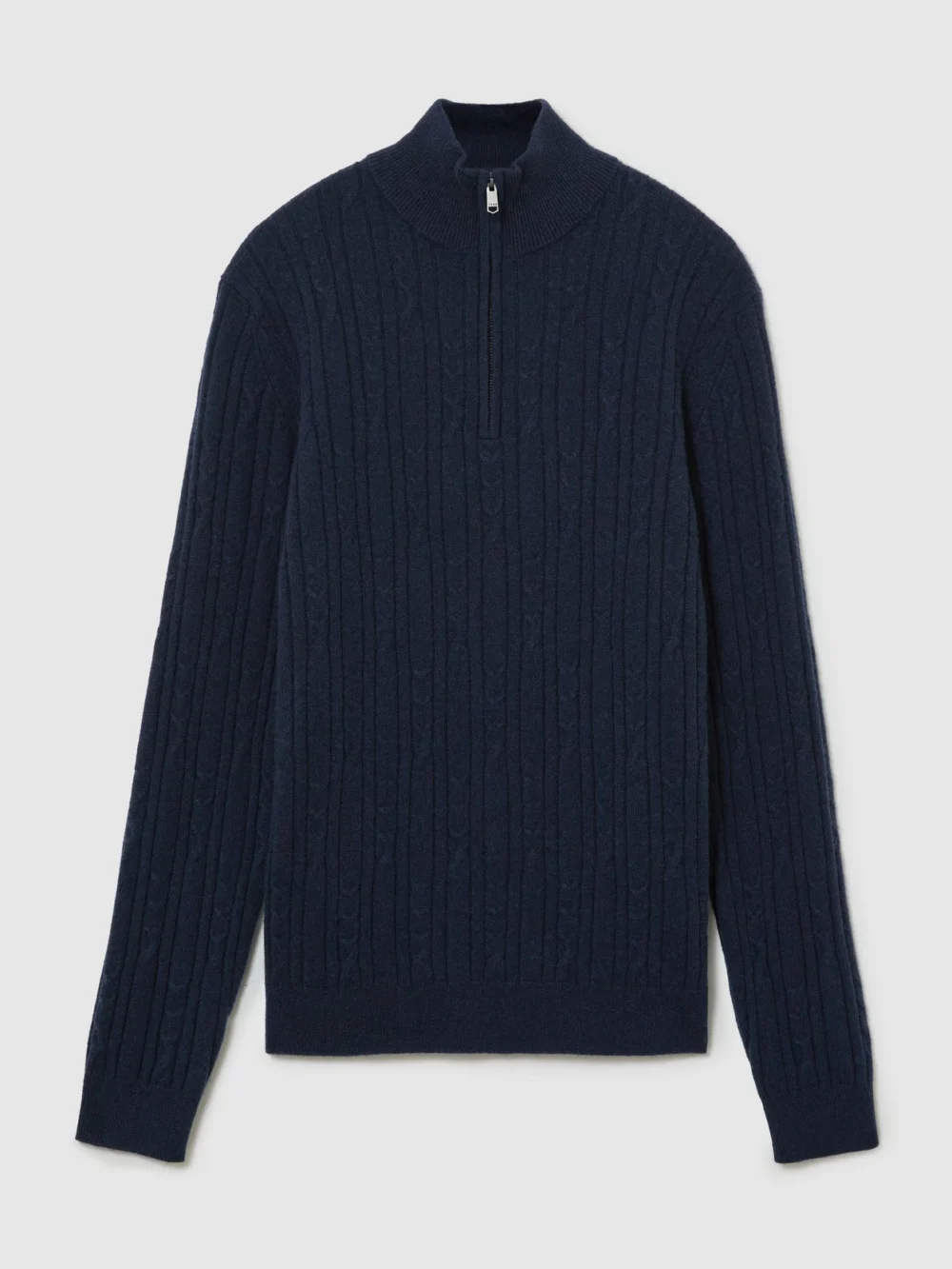 Reiss Navy Cashmere Cable-knit Half-zip Jumper, view 2