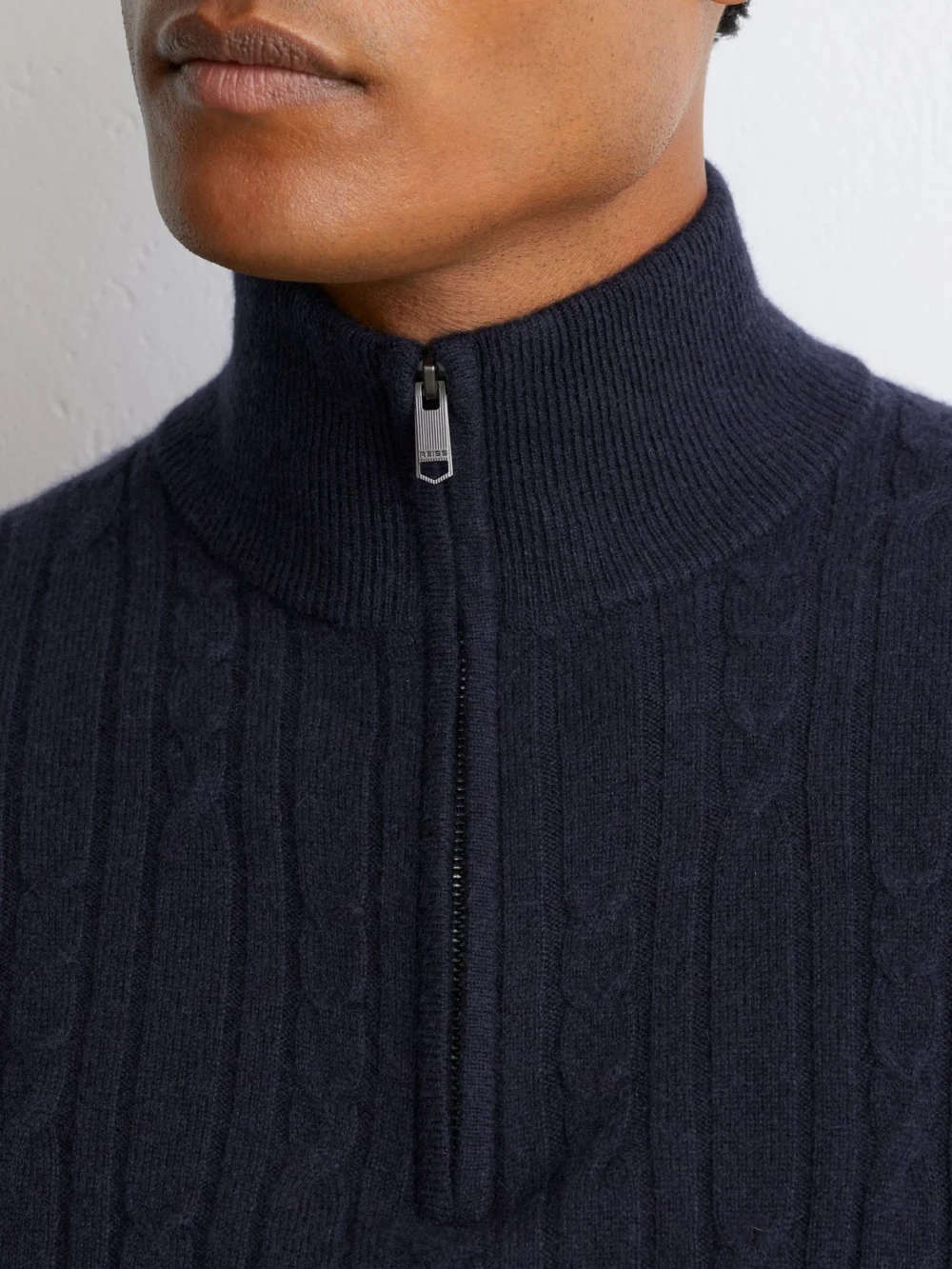 Reiss Navy Cashmere Cable-knit Half-zip Jumper, view 3
