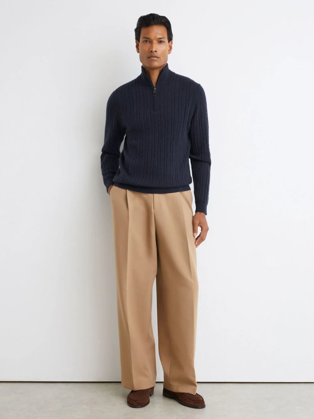 Reiss Navy Cashmere Cable-knit Half-zip Jumper, view 4