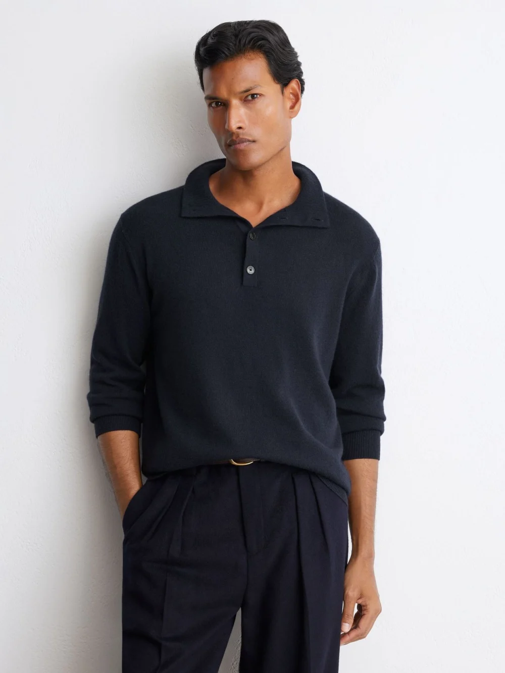 Reiss Navy Cashmere Funnel-neck Jumper