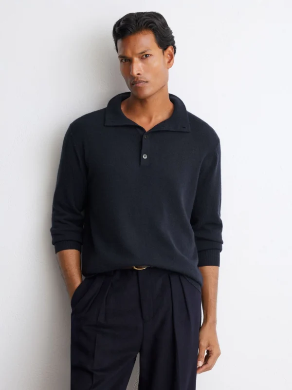 Reiss Navy Cashmere Funnel-neck Jumper